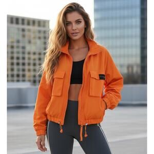 Naked Wardrobe Windbreaker Jacket Size Small Full Zip Pocket Utility Orange, S